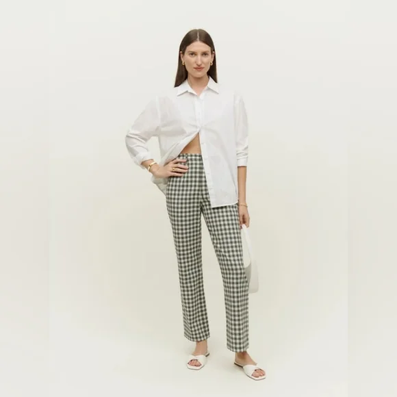 Reformation Franklin Pant In Green Check Size 2
